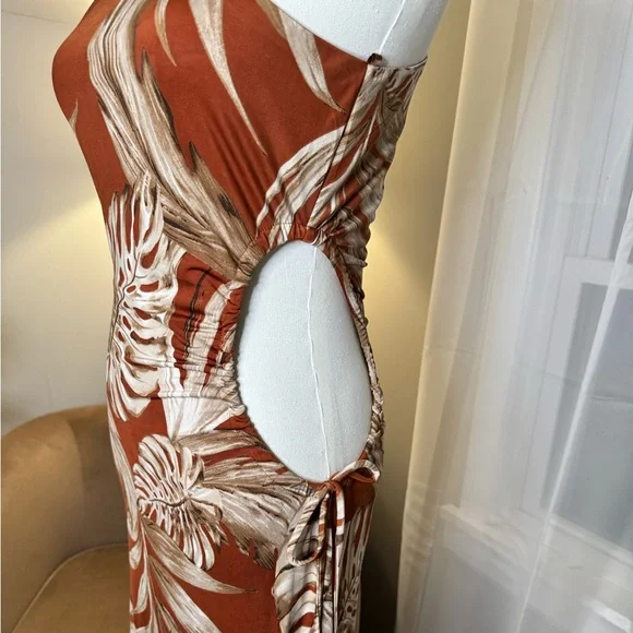 Windsor | Burnt Orange Tropical One Shoulder Cut Out Maxi Dress - Picture 5 of 10